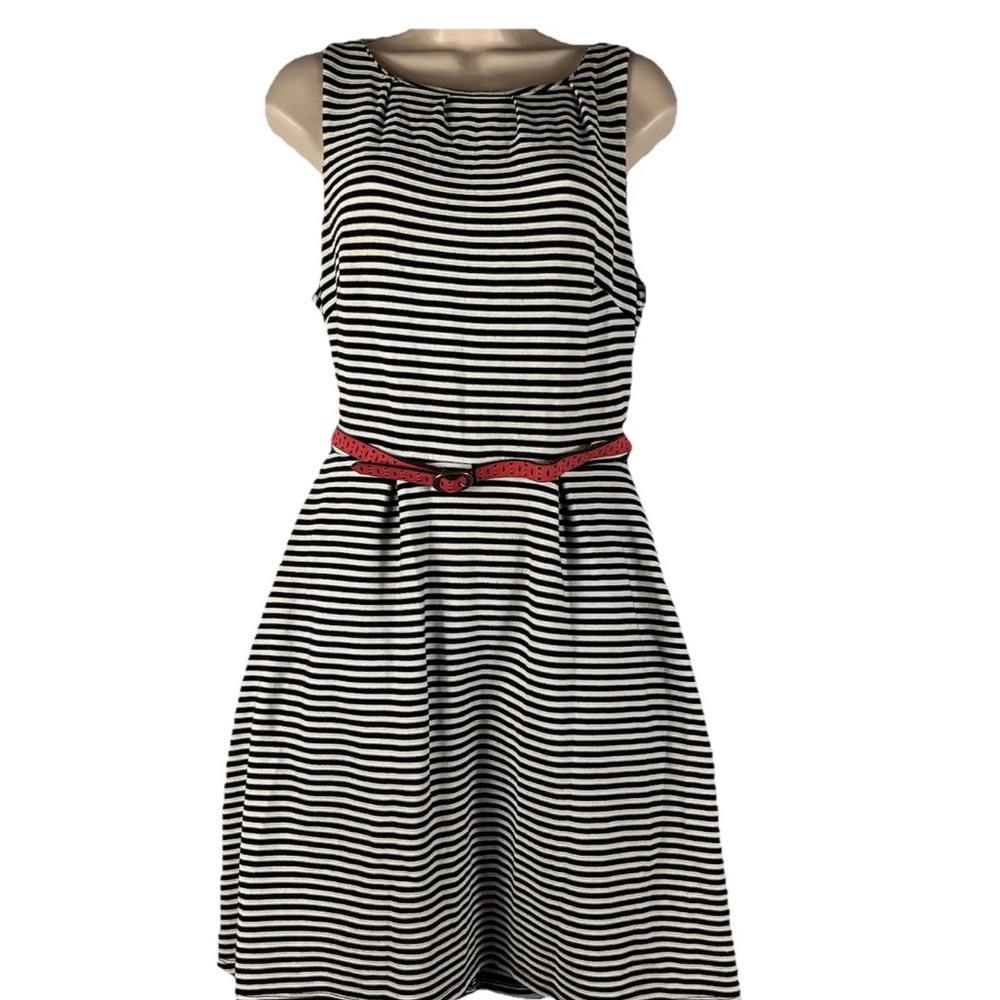 Merona black and white striped fit and flare dress